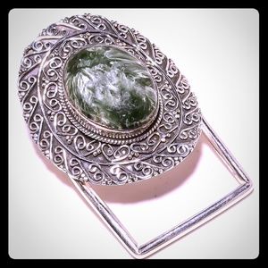 Russian Seraphinite Gemstone 925Silver Belt Buckle
